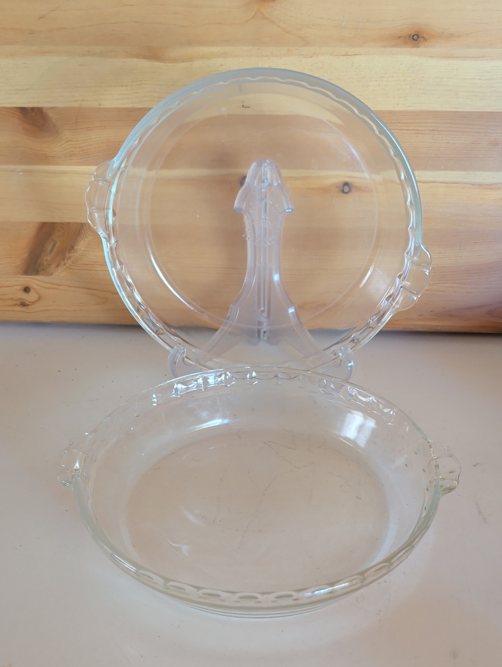 VTG. 2 Pyrex Clear Glass Deep Dish, 9.5" Scalloped Fluted Edge Pie Plate. USA🌟